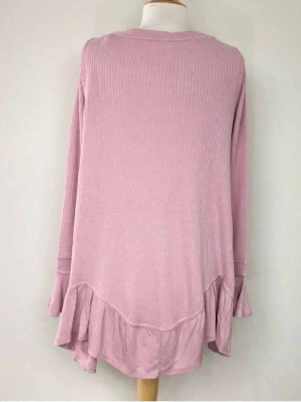 Free People Womens Pink Blush Waffle Knit Tiered Tunic XS Cottagecore Coastal